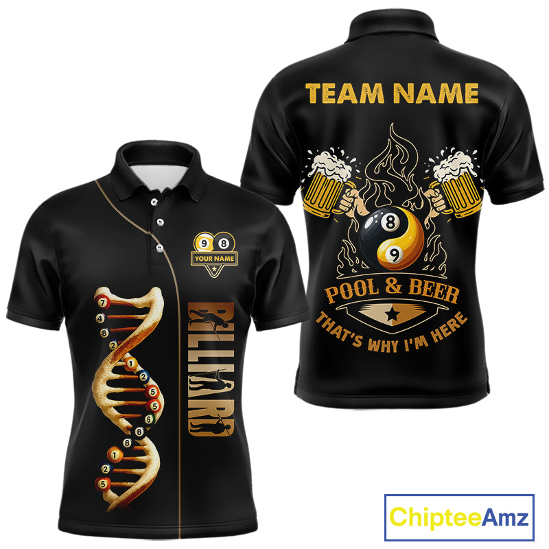 Funny DNA Yin-Yang Billiard Shirt For Men Custom Pool & Beer That's Why I'm Here Billiard Jersey TDM6446