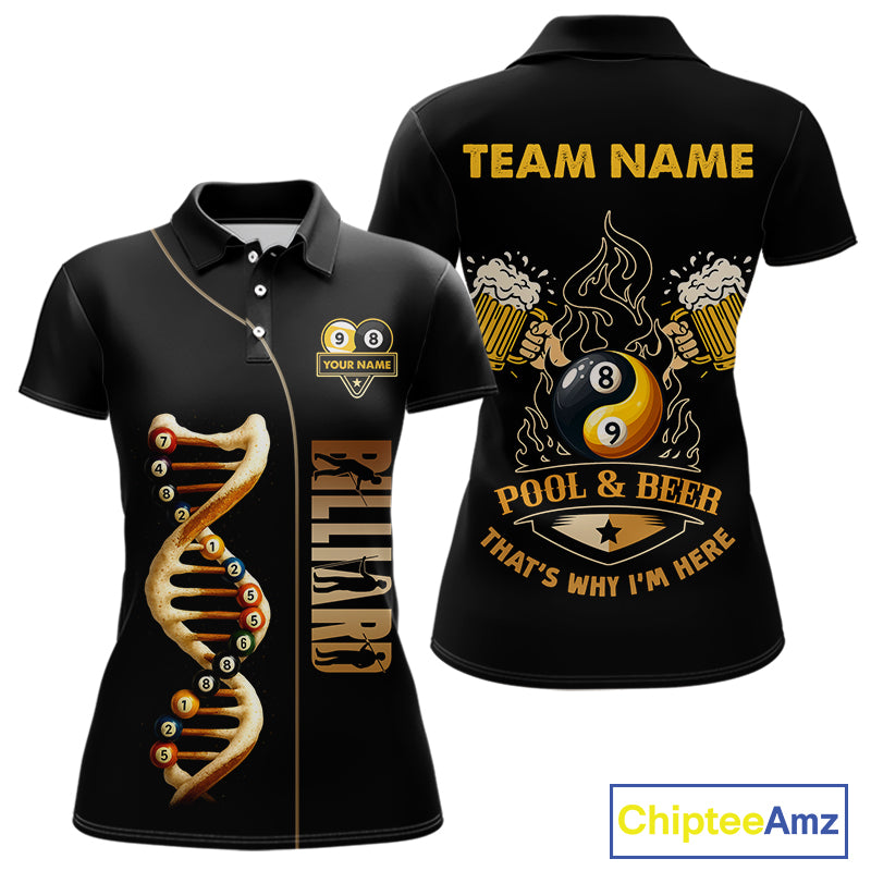 Funny DNA Yin-Yang Billiard Shirt For Women Custom Pool & Beer That's Why I'm Here Billiard Jersey TDM6446