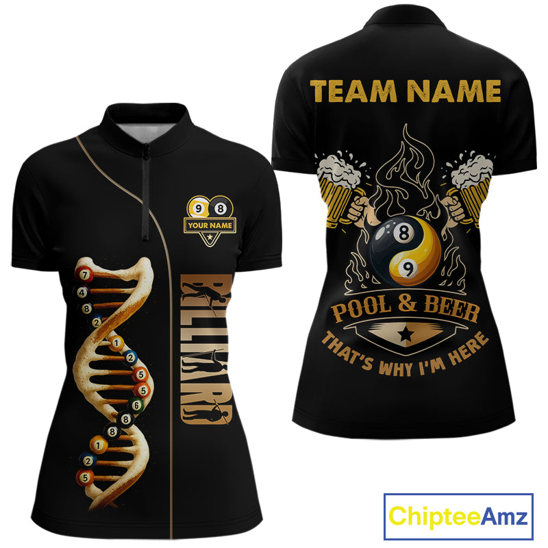 Funny DNA Yin-Yang Billiard Shirt For Women Custom Pool & Beer That's Why I'm Here Billiard Jersey TDM6446