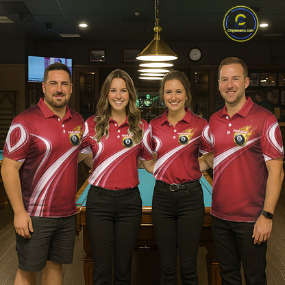 Personalized Red Billiard Jersey For Men Custom Flame 8 Ball Pool Billiard Shirt Polo & 1/4 Zip TDM6447