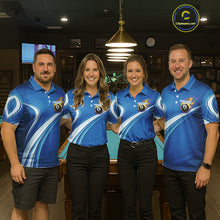 Load image into Gallery viewer, Personalized Blue Billiard Jersey For Men Custom Flame 8 Ball Pool Billiard Shirt Polo &amp; 1/4 Zip TDM6448