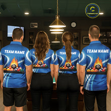 Load image into Gallery viewer, Personalized Blue Billiard Jersey For Men Custom Flame 8 Ball Pool Billiard Shirt Polo &amp; 1/4 Zip TDM6448