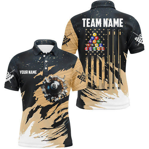 Customized Grunge American Flag 8 Ball Pool Men Billiard Shirts, Patriotic Pool Player Shirts TDM1721