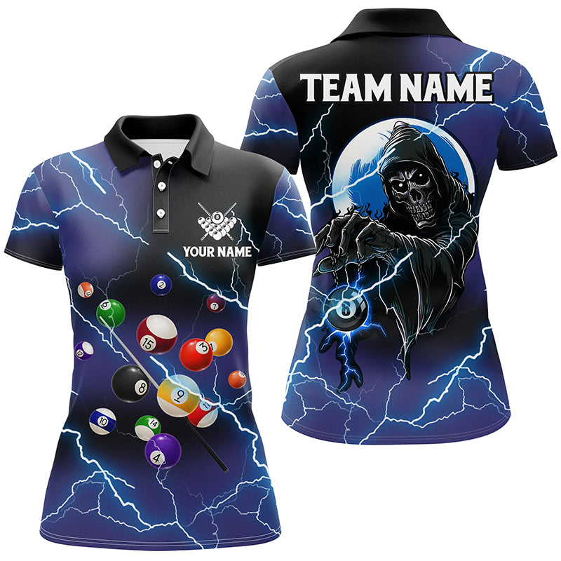 Custom Skull Billiard Balls Thunder Lightning 3D Shirts For Women, Purple Billiard Team Jerseys TDM1725