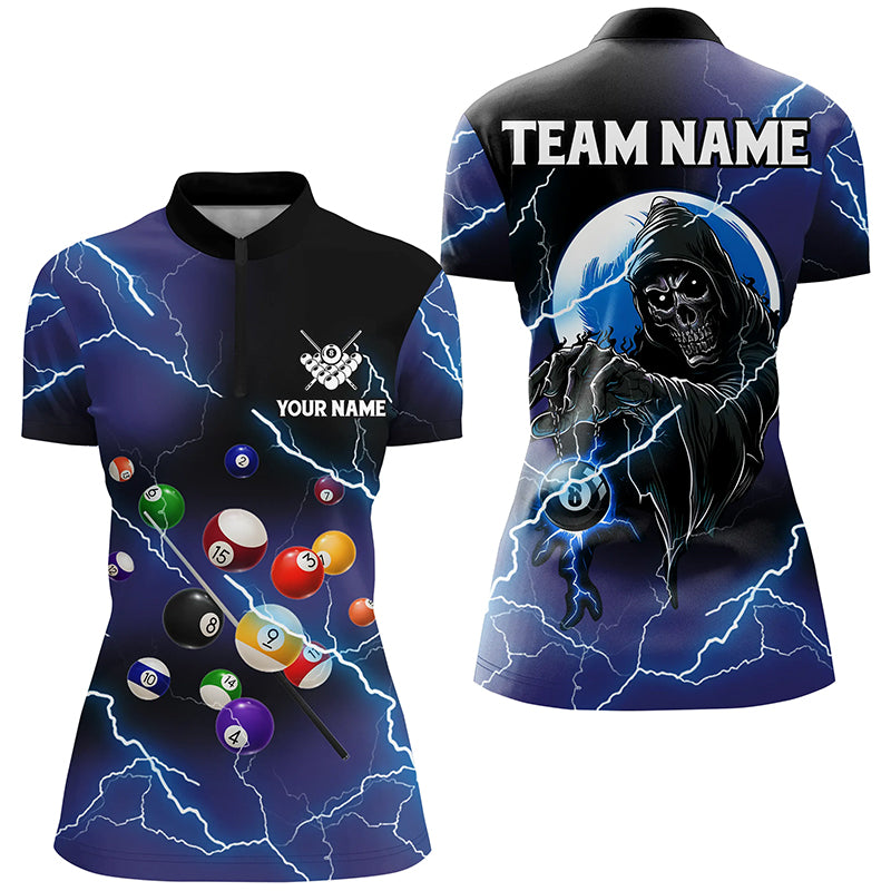 Custom Skull Billiard Balls Thunder Lightning 3D Shirts For Women, Purple Billiard Team Jerseys TDM1725