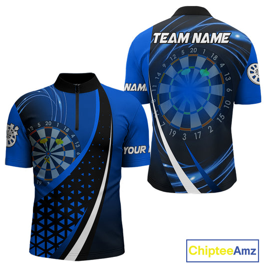 Black Blue Lights Custom Dart Shirt With Pocket Option For Men, Dart Jersey TDM4283