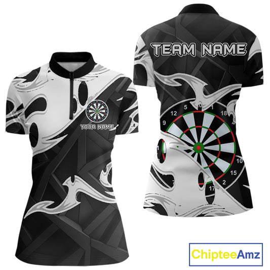 Custom Black And White Tribal Flame Dart Shirts For Women, Darts Team Jerseys Polo & Quarter Zip TDM4286