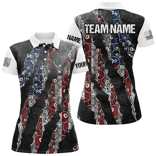 Grunge American Flag 8 Ball Pattern Custom Billiard Shirts For Women, Patriotic Billiard Jerseys TDM2399