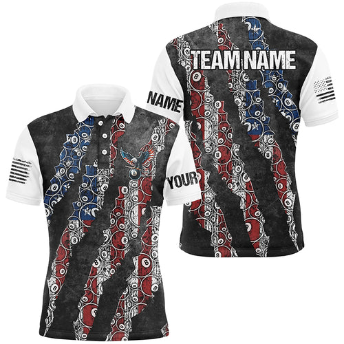 Grunge American Flag 8 Ball Pattern Custom Billiard Shirts For Men, Patriotic Billiard Jerseys TDM2399