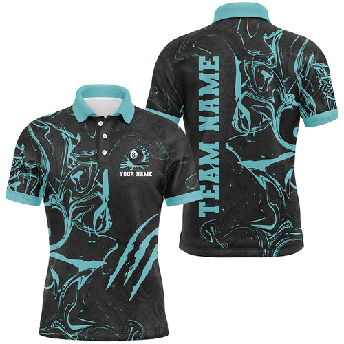 Personalized Black And Turquoise Grunge Billiard Polo, 1/4 Zip Shirts For Men, Billiard Jerseys TDM2400