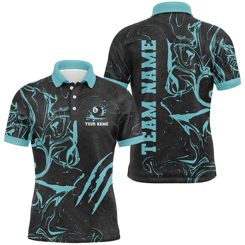 Personalized Black And Turquoise Grunge Billiard Polo, 1/4 Zip Shirts For Men, Billiard Jerseys TDM2400
