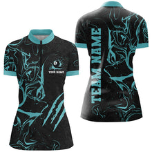 Load image into Gallery viewer, Personalized Black And Turquoise Grunge Billiard Polo, 1/4 Zip Shirts For Women, Billiard Jerseys TDM2400