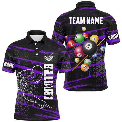 Personalized Purple Grunge Billiard 3D Polo & Quarter-Zip Shirts For Men, Billiard Jerseys Team Player TDM2406