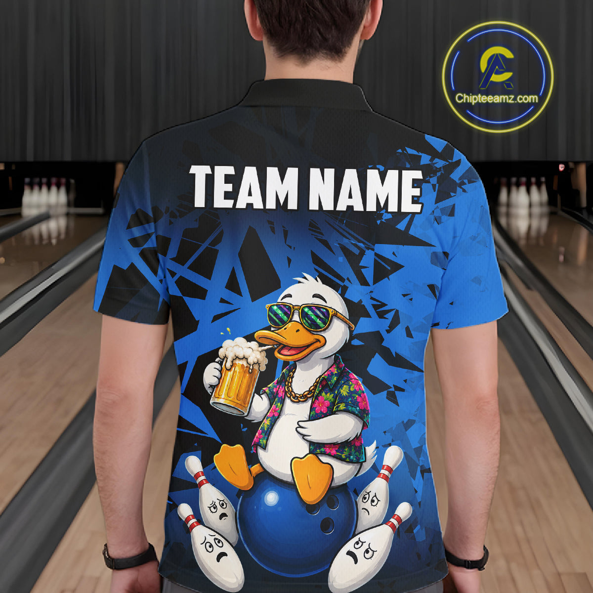 Personalized Blue Funny Duck Beer Bowling Jersey For Men Bowling Team Shirt, Gift For Bowlers TDM7396