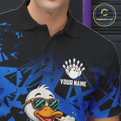 Personalized Blue Funny Duck Beer Bowling Jersey For Men Bowling Team Shirt, Gift For Bowlers TDM7396