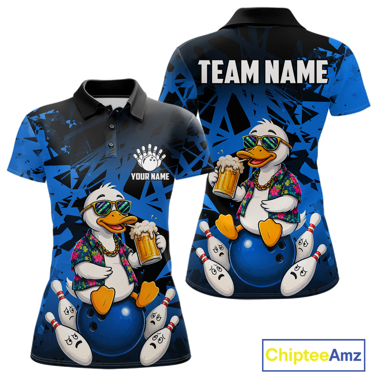 Personalized Blue Funny Duck Beer Bowling Jersey For Women Bowling Team Shirt, Gift For Bowlers TDM7396