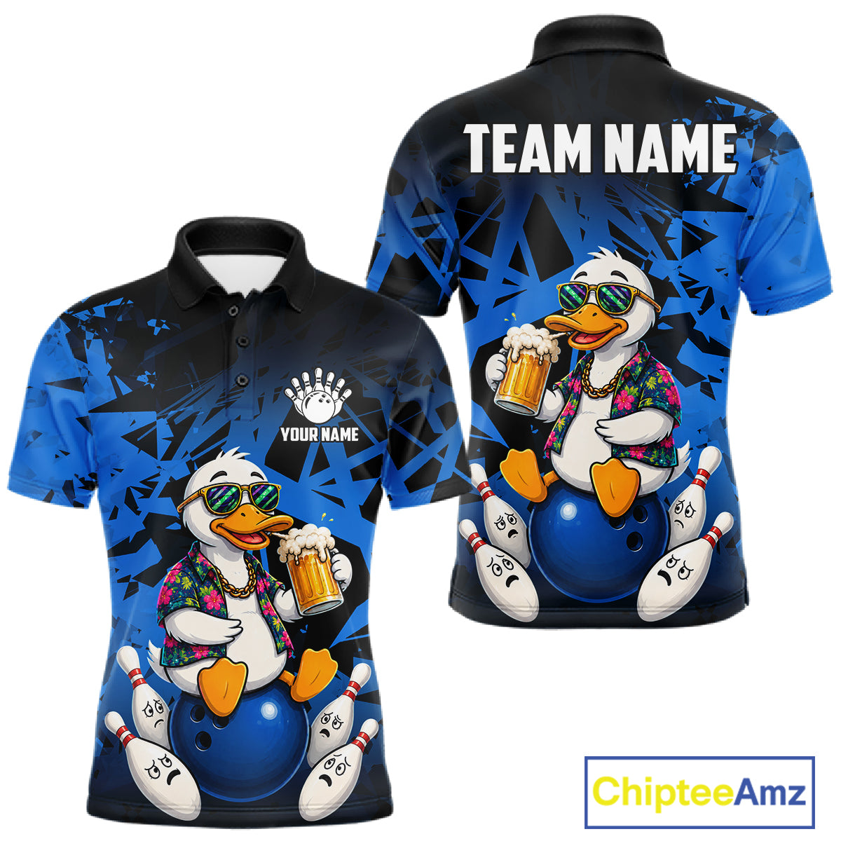 Personalized Blue Funny Duck Beer Bowling Jersey For Men Bowling Team Shirt, Gift For Bowlers TDM7396