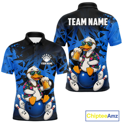 Personalized Blue Funny Duck Beer Bowling Jersey For Men Bowling Team Shirt, Gift For Bowlers TDM7396