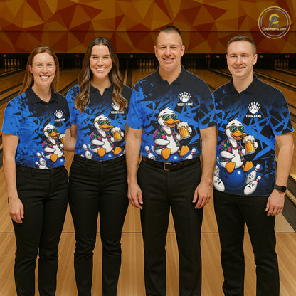 Personalized Blue Funny Duck Beer Bowling Jersey For Women Bowling Team Shirt, Gift For Bowlers TDM7396