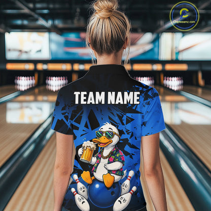 Personalized Blue Funny Duck Beer Bowling Jersey For Women Bowling Team Shirt, Gift For Bowlers TDM7396