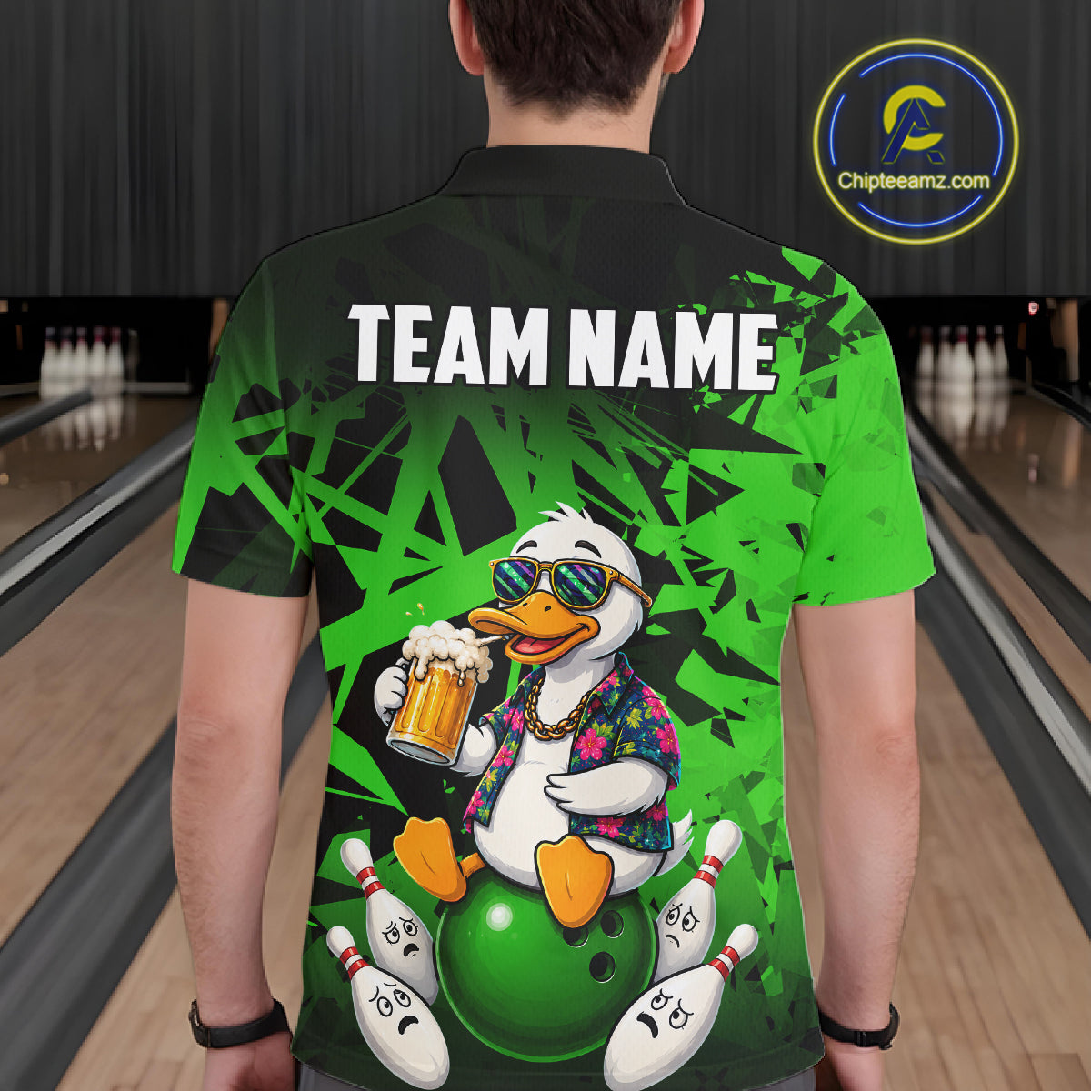 Personalized Green Funny Duck Beer Bowling Jersey For Men Bowling Team Shirt, Gift For Bowlers TDM7397