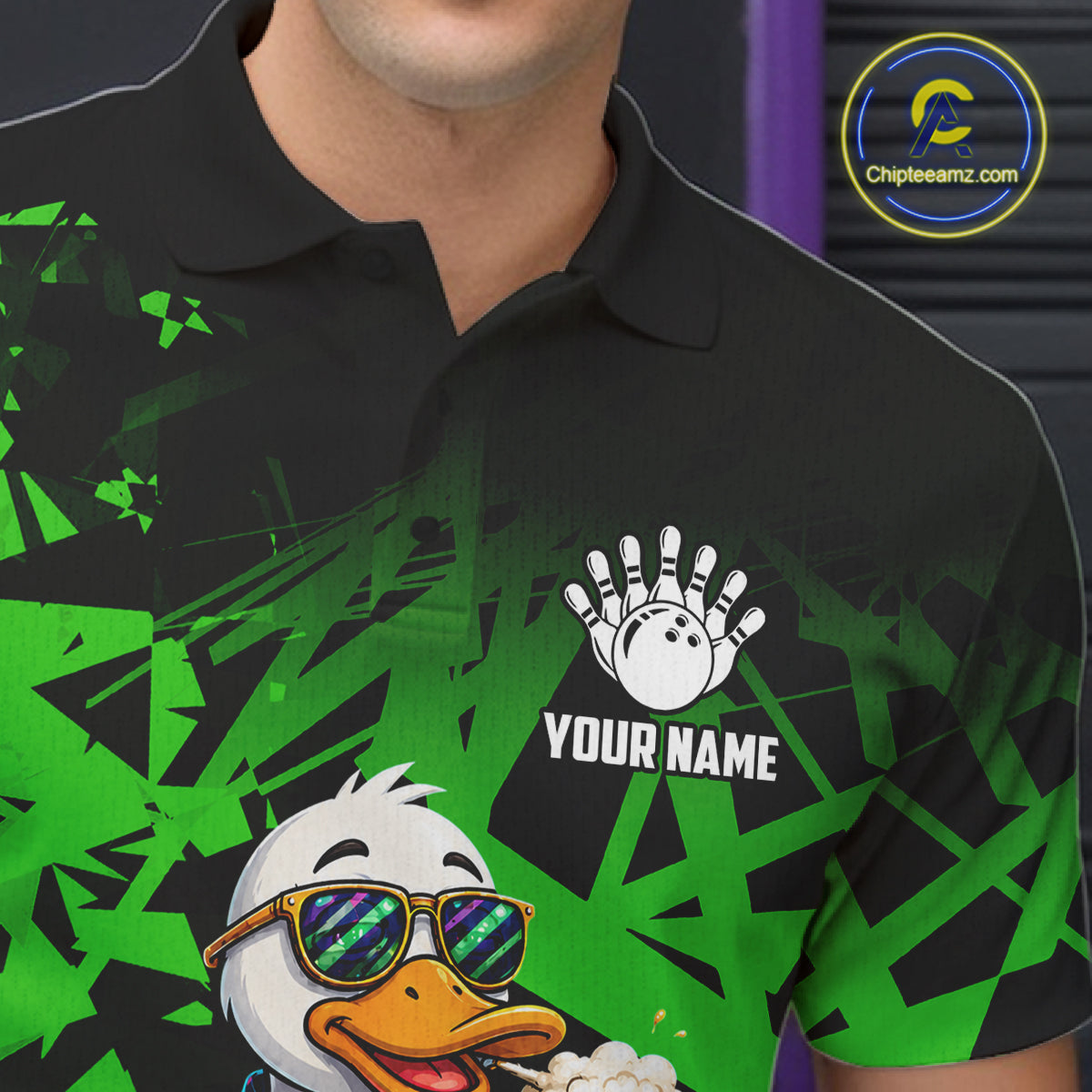 Personalized Green Funny Duck Beer Bowling Jersey For Men Bowling Team Shirt, Gift For Bowlers TDM7397