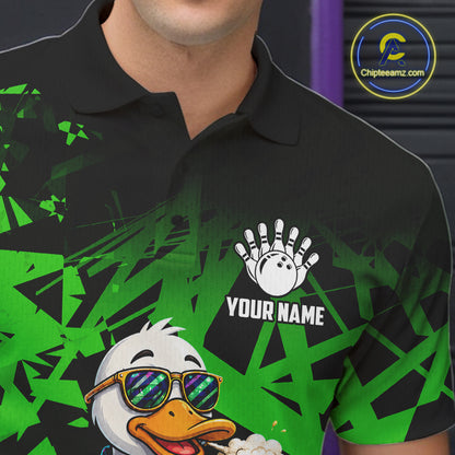 Personalized Green Funny Duck Beer Bowling Jersey For Men Bowling Team Shirt, Gift For Bowlers TDM7397