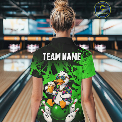 Personalized Green Funny Duck Beer Bowling Jersey For Women Bowling Team Shirt, Gift For Bowlers TDM7397