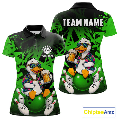 Personalized Green Funny Duck Beer Bowling Jersey For Women Bowling Team Shirt, Gift For Bowlers TDM7397