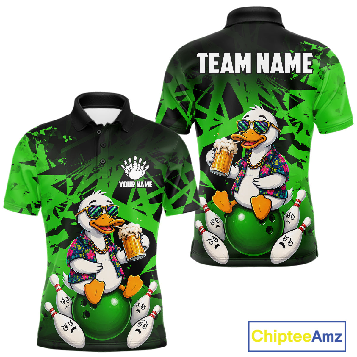 Personalized Green Funny Duck Beer Bowling Jersey For Men Bowling Team Shirt, Gift For Bowlers TDM7397