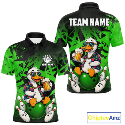 Personalized Green Funny Duck Beer Bowling Jersey For Men Bowling Team Shirt, Gift For Bowlers TDM7397