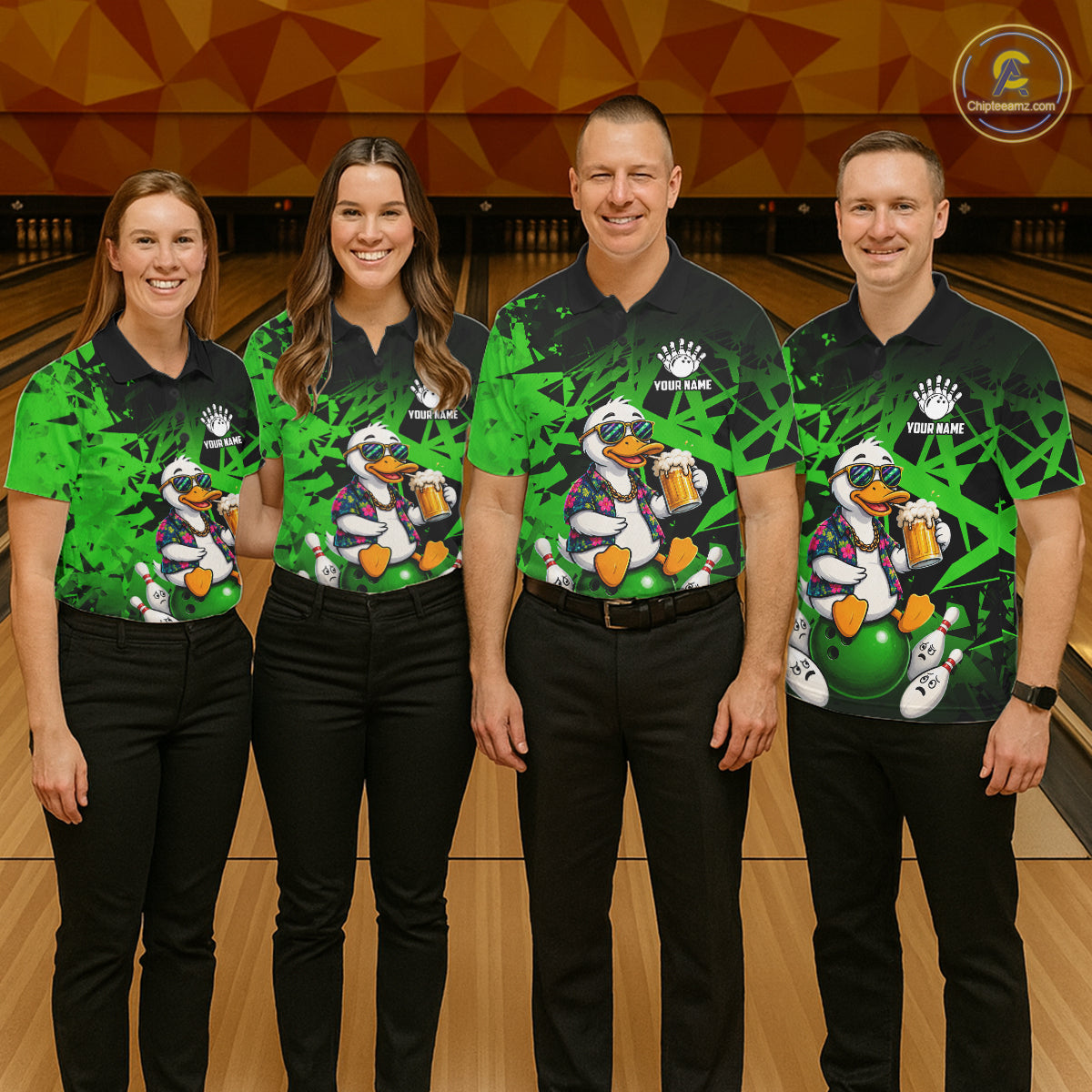 Personalized Green Funny Duck Beer Bowling Jersey For Men Bowling Team Shirt, Gift For Bowlers TDM7397