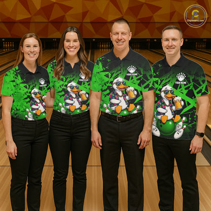Personalized Green Funny Duck Beer Bowling Jersey For Men Bowling Team Shirt, Gift For Bowlers TDM7397