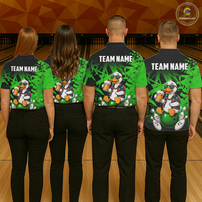 Personalized Green Funny Duck Beer Bowling Jersey For Men Bowling Team Shirt, Gift For Bowlers TDM7397