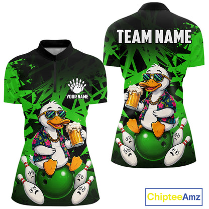 Personalized Green Funny Duck Beer Bowling Jersey For Women Bowling Team Shirt, Gift For Bowlers TDM7397