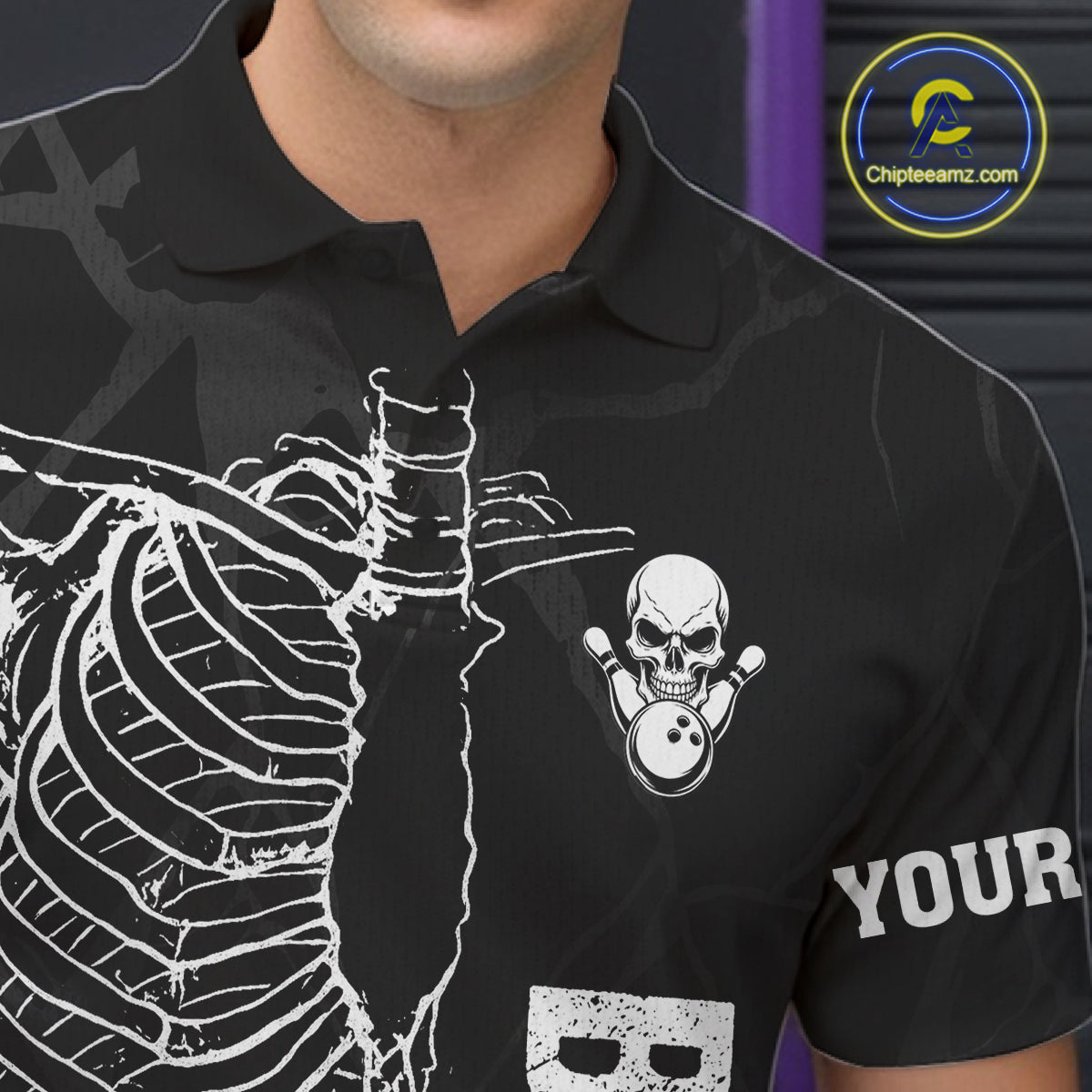 Black And White Funny Skeleton Bowling Shirts For Men Custom Skull Bowling League Team Jersey TDM7398