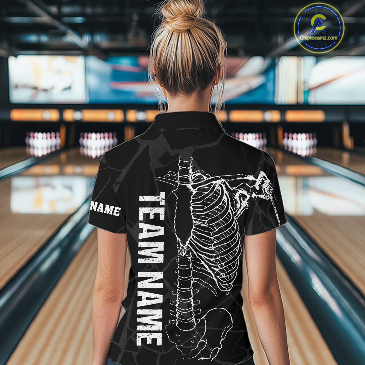 Black And White Funny Skeleton Bowling Shirts For Women Custom Skull Bowling League Team Jersey TDM7398