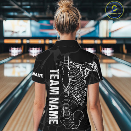 Black And White Funny Skeleton Bowling Shirts For Women Custom Skull Bowling League Team Jersey TDM7398