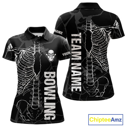 Black And White Funny Skeleton Bowling Shirts For Women Custom Skull Bowling League Team Jersey TDM7398
