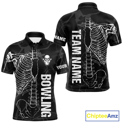 Black And White Funny Skeleton Bowling Shirts For Men Custom Skull Bowling League Team Jersey TDM7398