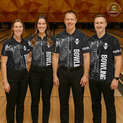 Black And White Funny Skeleton Bowling Shirts For Women Custom Skull Bowling League Team Jersey TDM7398