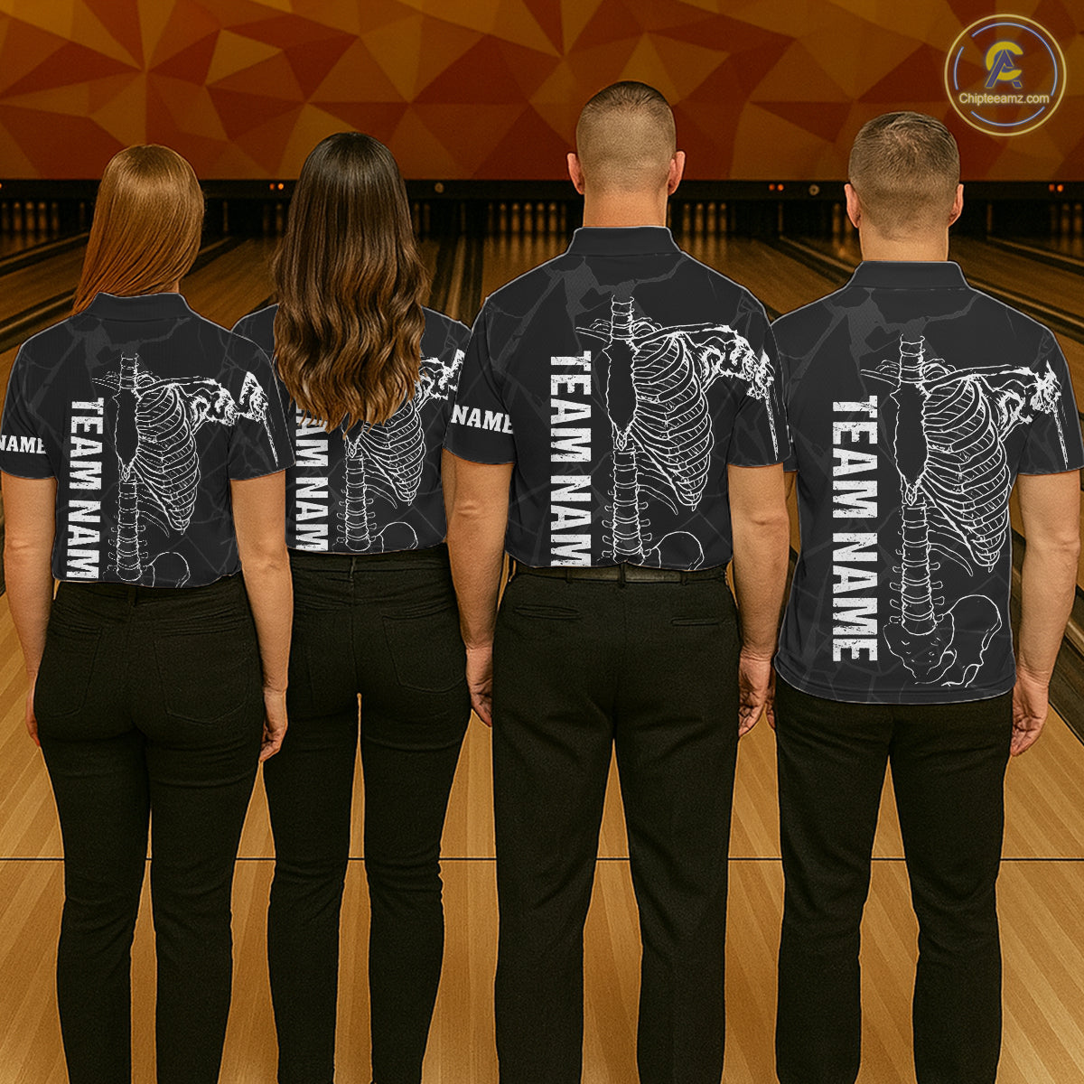 Black And White Funny Skeleton Bowling Shirts For Women Custom Skull Bowling League Team Jersey TDM7398