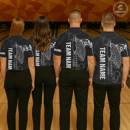 Black And White Funny Skeleton Bowling Shirts For Women Custom Skull Bowling League Team Jersey TDM7398