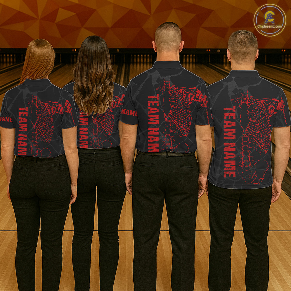 Black And Red Funny Skeleton Bowling Shirts For Men Custom Skull Bowling League Team Jersey TDM7399