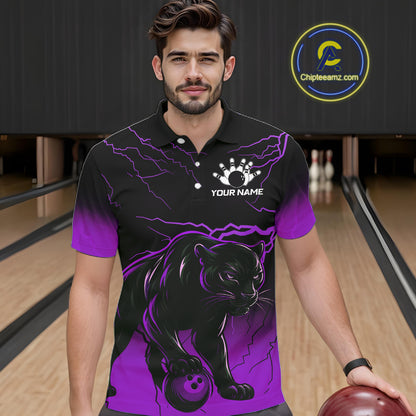 Black And Purple Thunder Lightning Panther Bowling Team Shirts For Men Custom Bowling League Jersey TDM7402