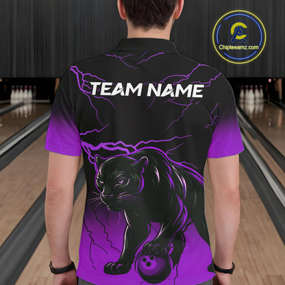 Black And Purple Thunder Lightning Panther Bowling Team Shirts For Men Custom Bowling League Jersey TDM7402