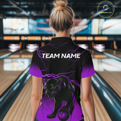 Black And Purple Thunder Lightning Panther Bowling Team Shirts For Women Custom Bowling League Jersey TDM7402