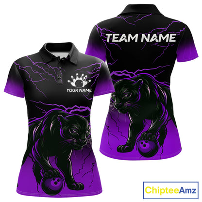 Black And Purple Thunder Lightning Panther Bowling Team Shirts For Women Custom Bowling League Jersey TDM7402