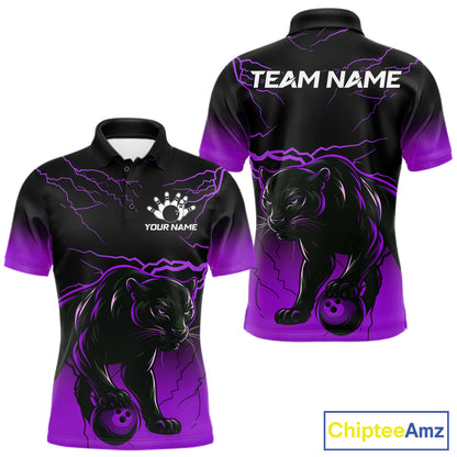 Black And Purple Thunder Lightning Panther Bowling Team Shirts For Men Custom Bowling League Jersey TDM7402