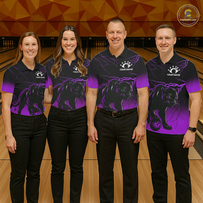 Black And Purple Thunder Lightning Panther Bowling Team Shirts For Men Custom Bowling League Jersey TDM7402